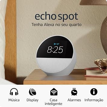 Echo Spot com Alexa (Geração mais recente) | Despertador inteligente com som vibrante | Cor Branca, com Acesso Antecipado à Alexa+