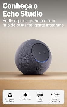 Amazon Echo Studio (Geração mais recente), com design compacto, áudio espacial imersivo e Dolby Atmos, Cor Grafite, com Acesso Antecipado à Alexa+
