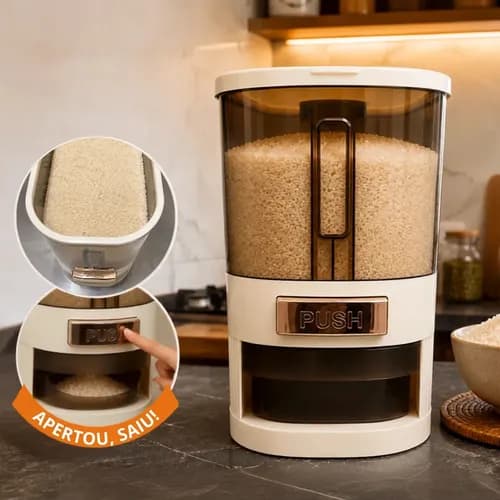 Dispenser De Alimentos organizador Grãos Arroz Cereais temperos dispensador de cozinha com copo medidor porta cereal organizado 5kg Dispense para armazenamento de alimentos pote de